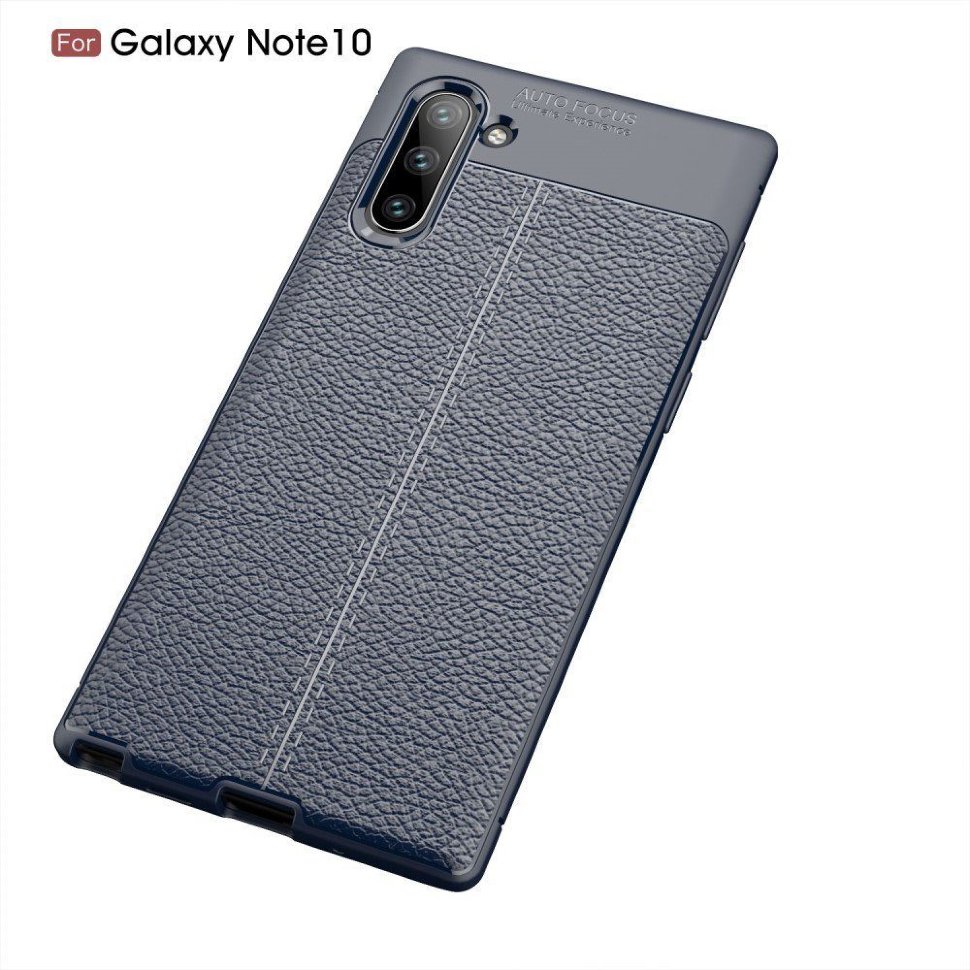 Чехол Litchi Grain для Samsung Galaxy Note 10 N970 (темно-синий)