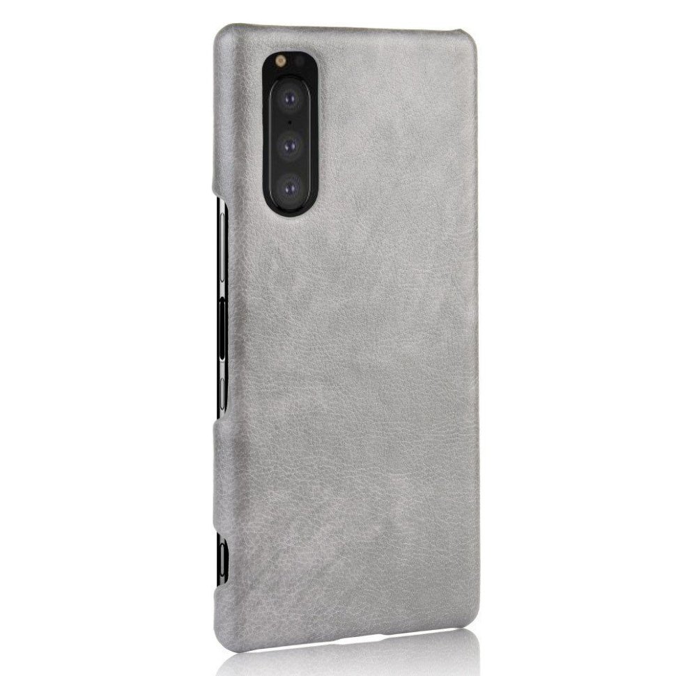 Кожаный чехол накладка для Sony Xperia 5 (серый)