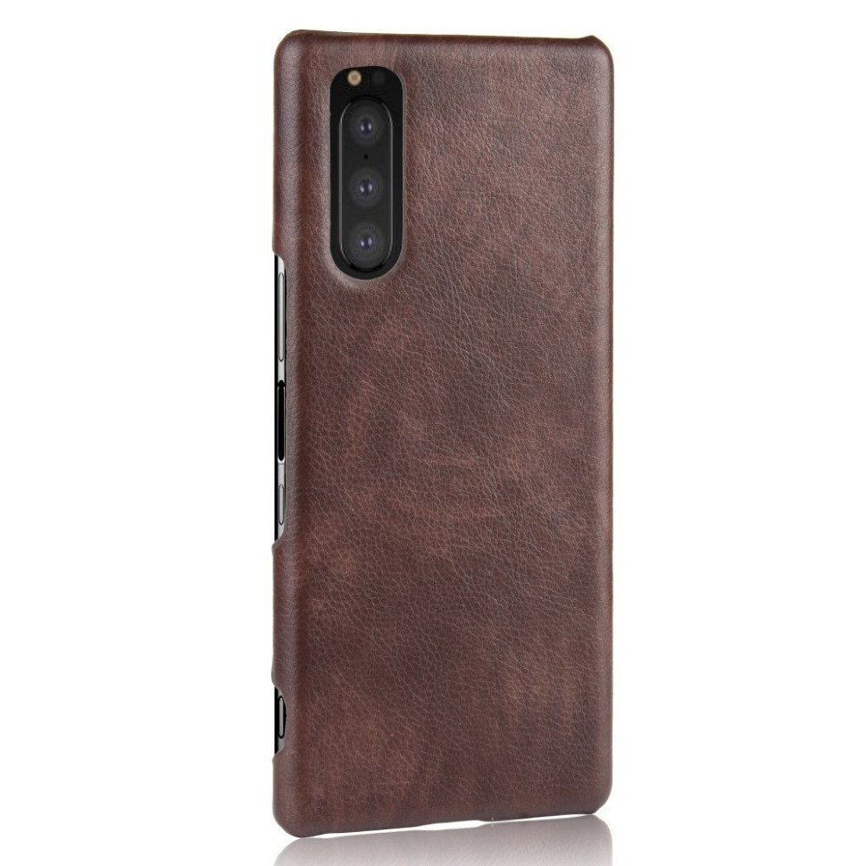 Кожаный чехол накладка для Sony Xperia 5 (коричневый)